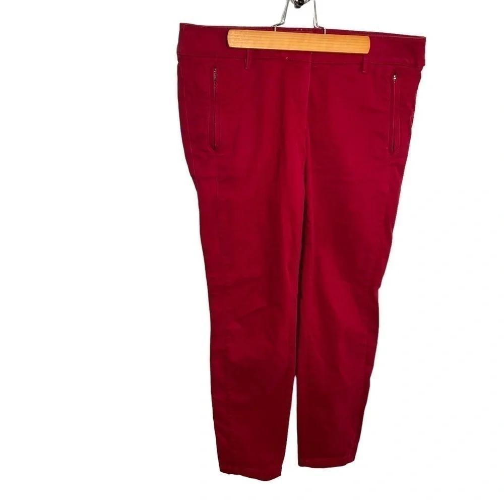 Loft Women's Sz 8 Chino Pant Burgundy Red Moto Zippers Slim Ankle Stretch Cotton